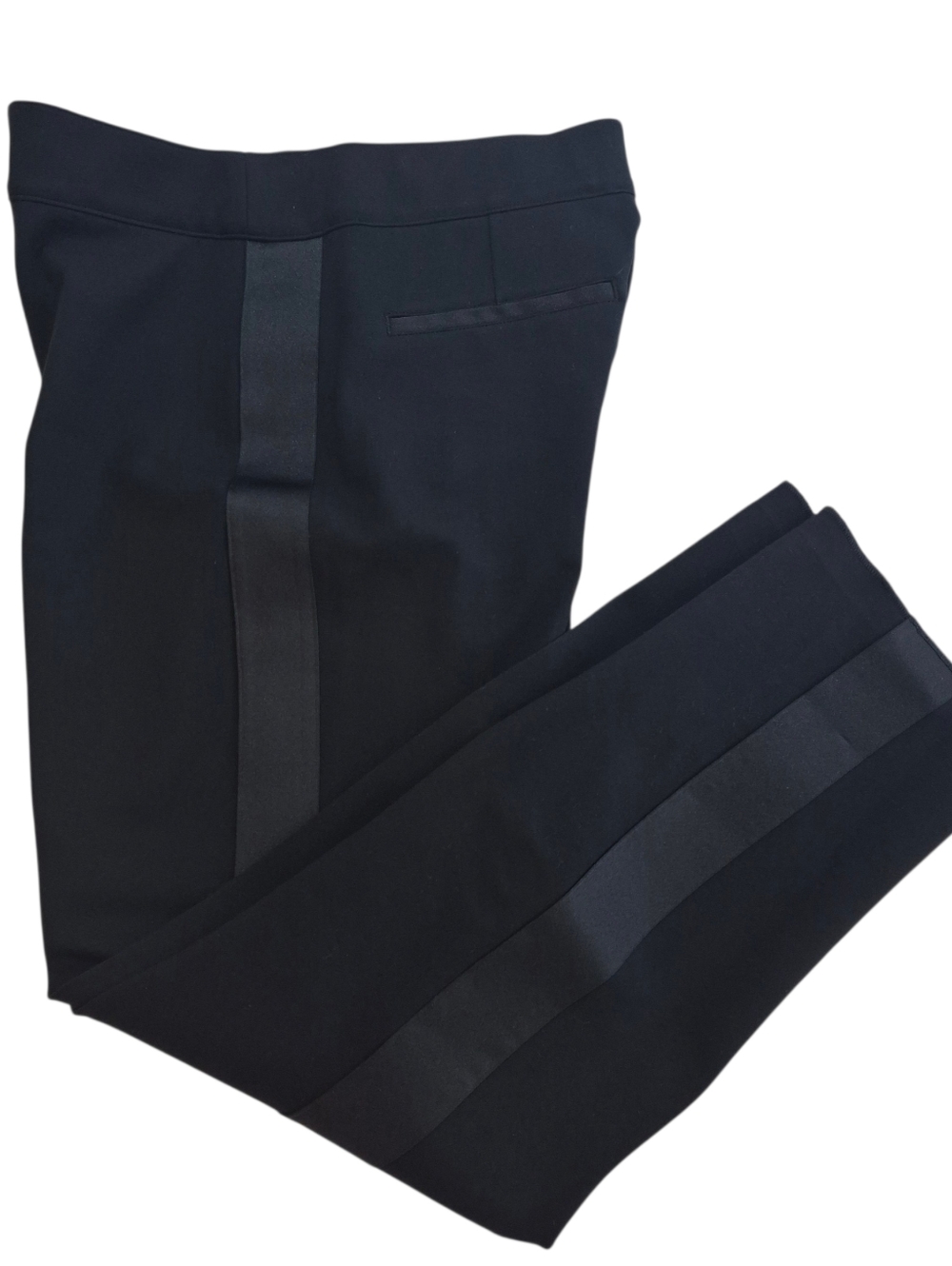 Spanx Satin Tuxedo Stripe Straight Leg Pull On Pants Black Size Large